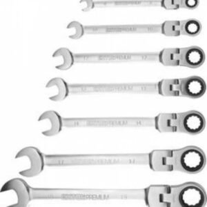 EXTOL PREMIUM Kľúče očko-vidlicové, račňové, s kĺbom, 72 zubov, 7-dielna sada, 8-19mm