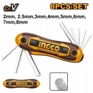 INGCO Industrial vreckový imbus kľúč 2–8 mm, CrV, skladací, chrómovaný, 130 mm