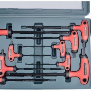 EXTOL PREMIUM Kľúče imbusové s guľôčkou predĺžené Cr-V, 9-dielna sada, 2-10mm, T-rukoväť, plastový kufor